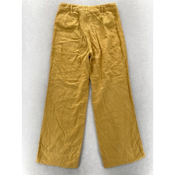 Abercrombie & Fitch Annie Wide Leg Crop Pants Women's 24/00 Yellow Linen Blend - Picture 11 of 11